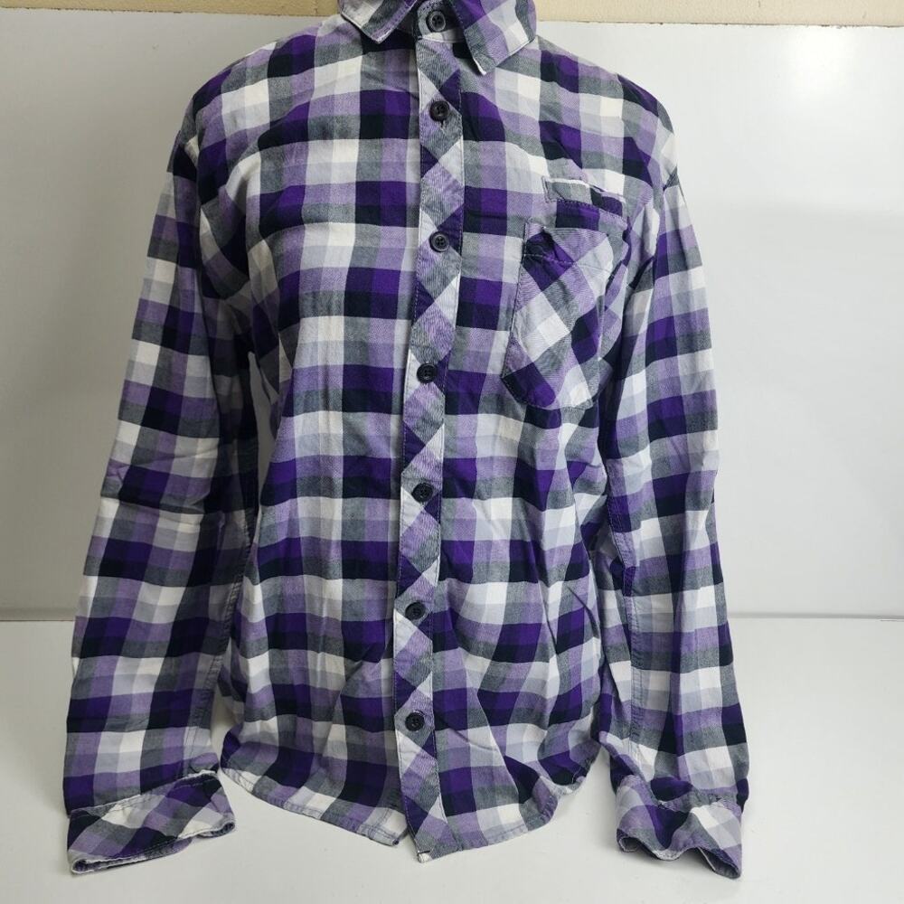 Aeropostale Purple Black White Plaid Long Sleeve Button-Up Flannel Men's Size M